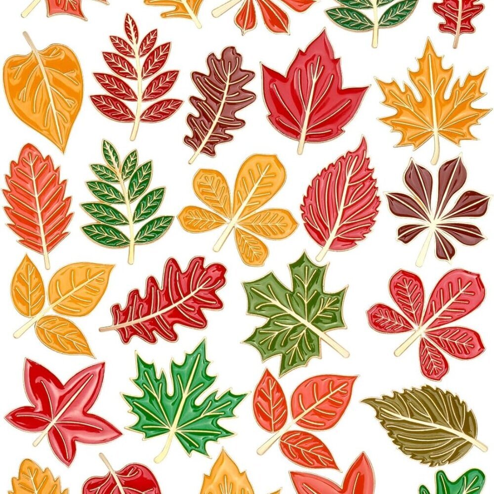 28PCS Fall Leave Enamel Pins Cute Maple Leave Brooch Pins for Fall Thanksgiving